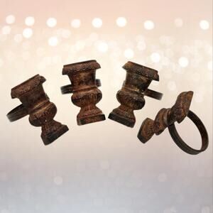 Vintage Cast Iron Napkin Rings Set of 4 | Rustic Victorian Metal Table Decor
